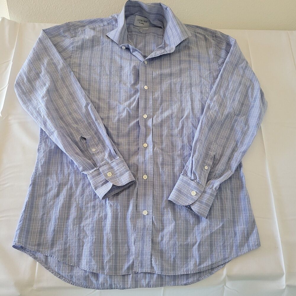 Ledbury Men's 17 Casual Button-Down Shirt – Blue Pattern, Long Sleeve, Cotton